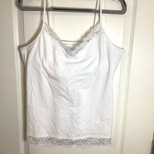 No Boundaries Womens White Tank Top Camisole Adjustable Straps Lace Trim Stretch